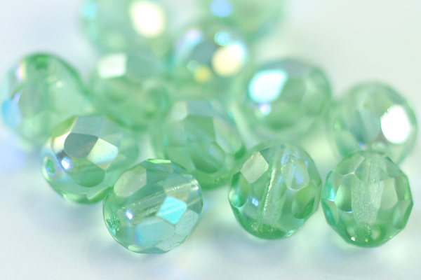 1 STRAND - (25pcs) 8mm AURORA BOREALIS PERIDOT FIREPOLISH FACETED CZECH GLASS ROUND BEAD CZ103-1ST